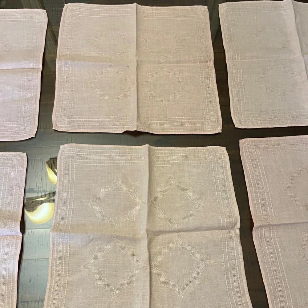 Vintage Linen Napkins Set 6 Blush Pink Peach Hemstitch 15